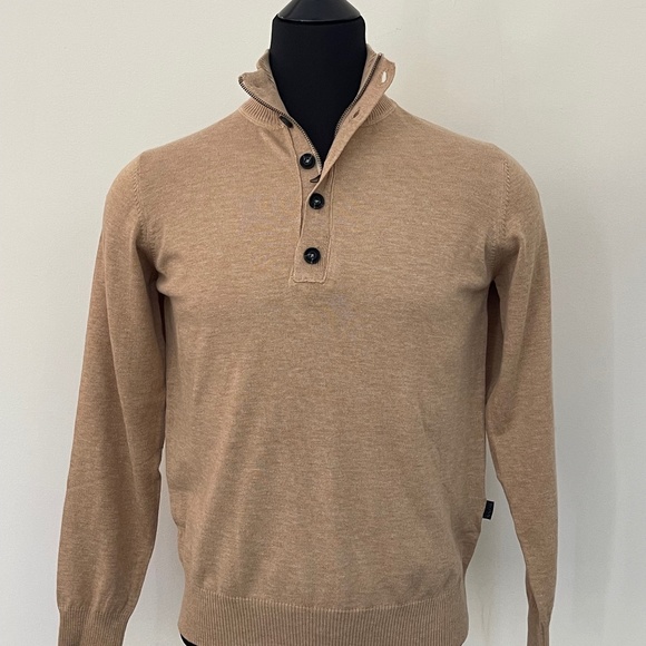 New Hugo Boss Sweater Half Zip Buttons Beige Camel Pullover Sweater - Picture 7 of 10
